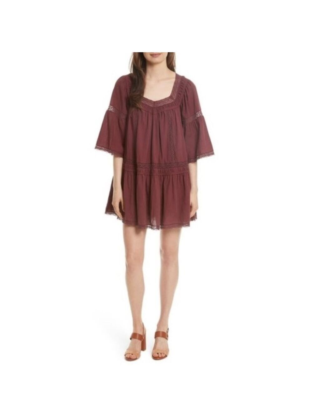 La Vie Rebecca Taylor Lace Trim Gauze Shift Dress